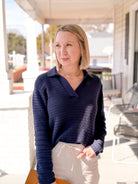 navy blue polo long sleeve sweater