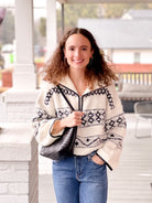 ivory half zip with aztec detailing