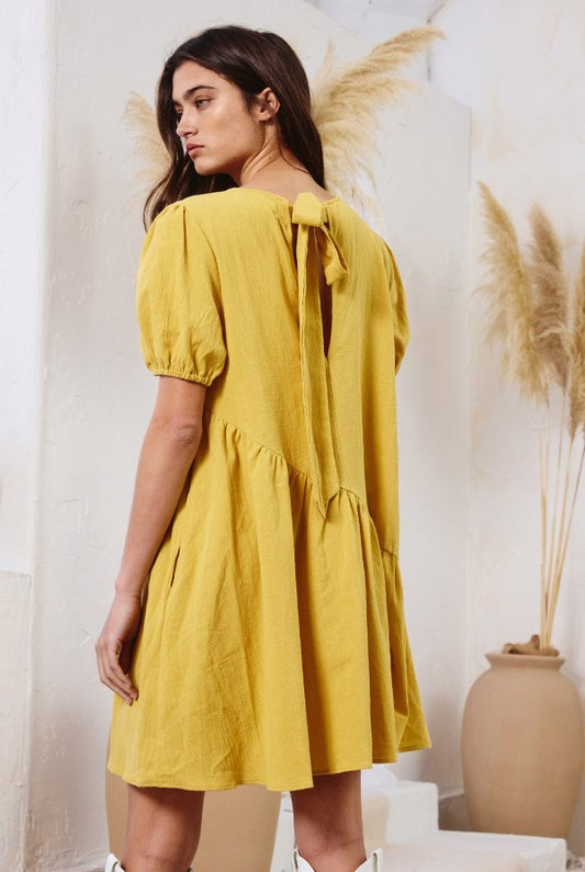 Mustard Yellow Puff Sleeve Dress Apex Ethical Boutique