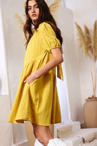 Mustard Yellow Puff Sleeve Dress Apex Ethical Boutique