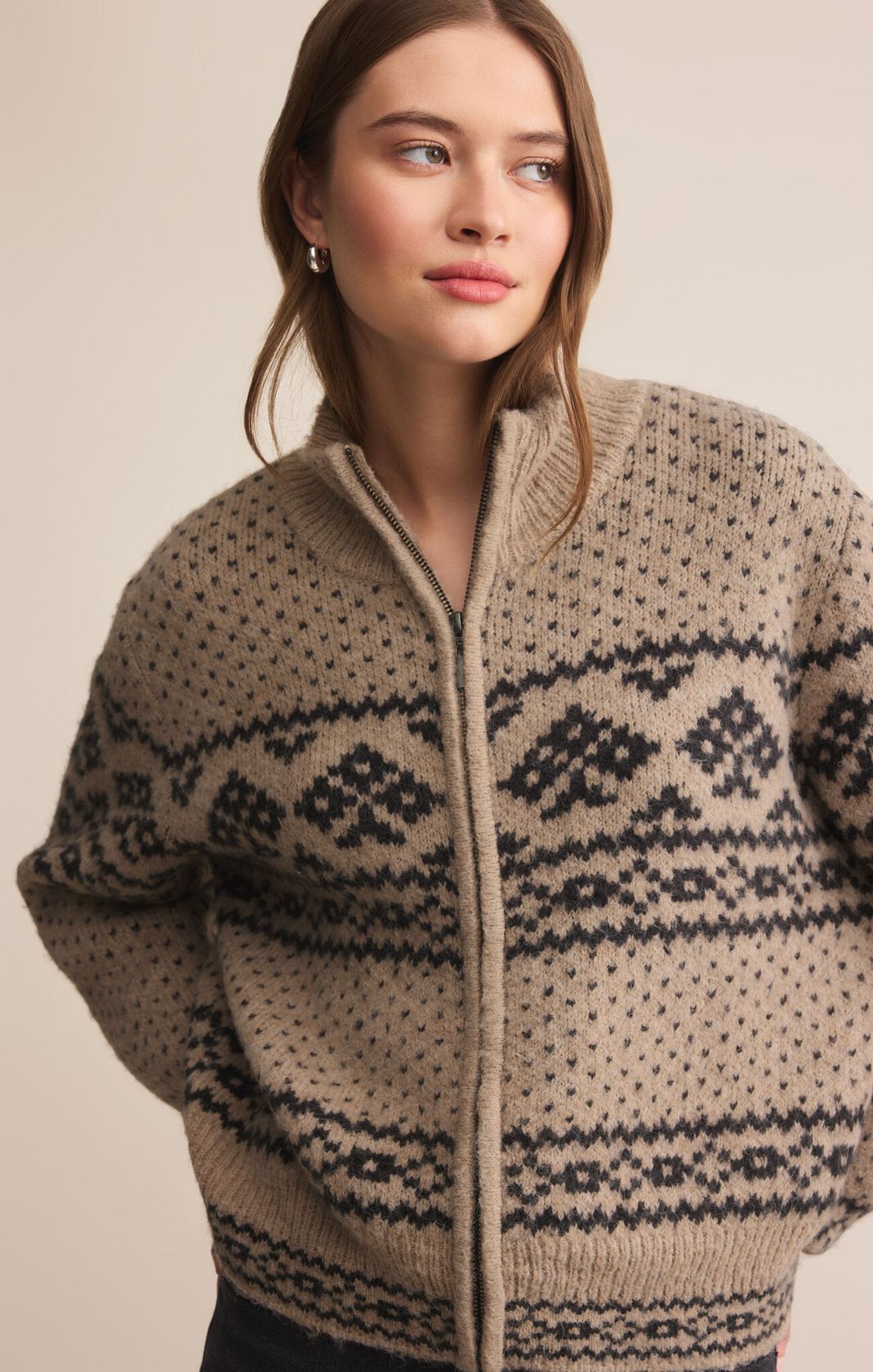 Bismarck Zip Cardigan, Smoked Heather by Z Supply ethically sourced women's boutique Apex NC 