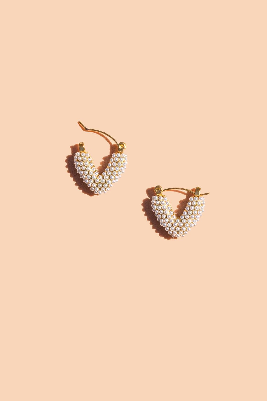 Pearl Mini Dot V-Hoops, 18k Gold Plated by Peter and June Ethically sourced boutique Apex NC
