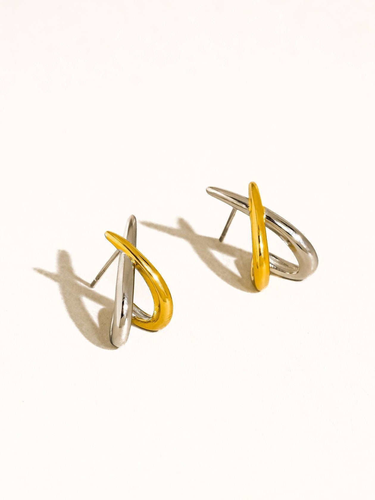 Staven Two Tone Crossover Earrings, 18k Gold Ethical Boutique NC