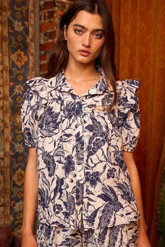 Navy Floral Top Apex Ethical Boutique