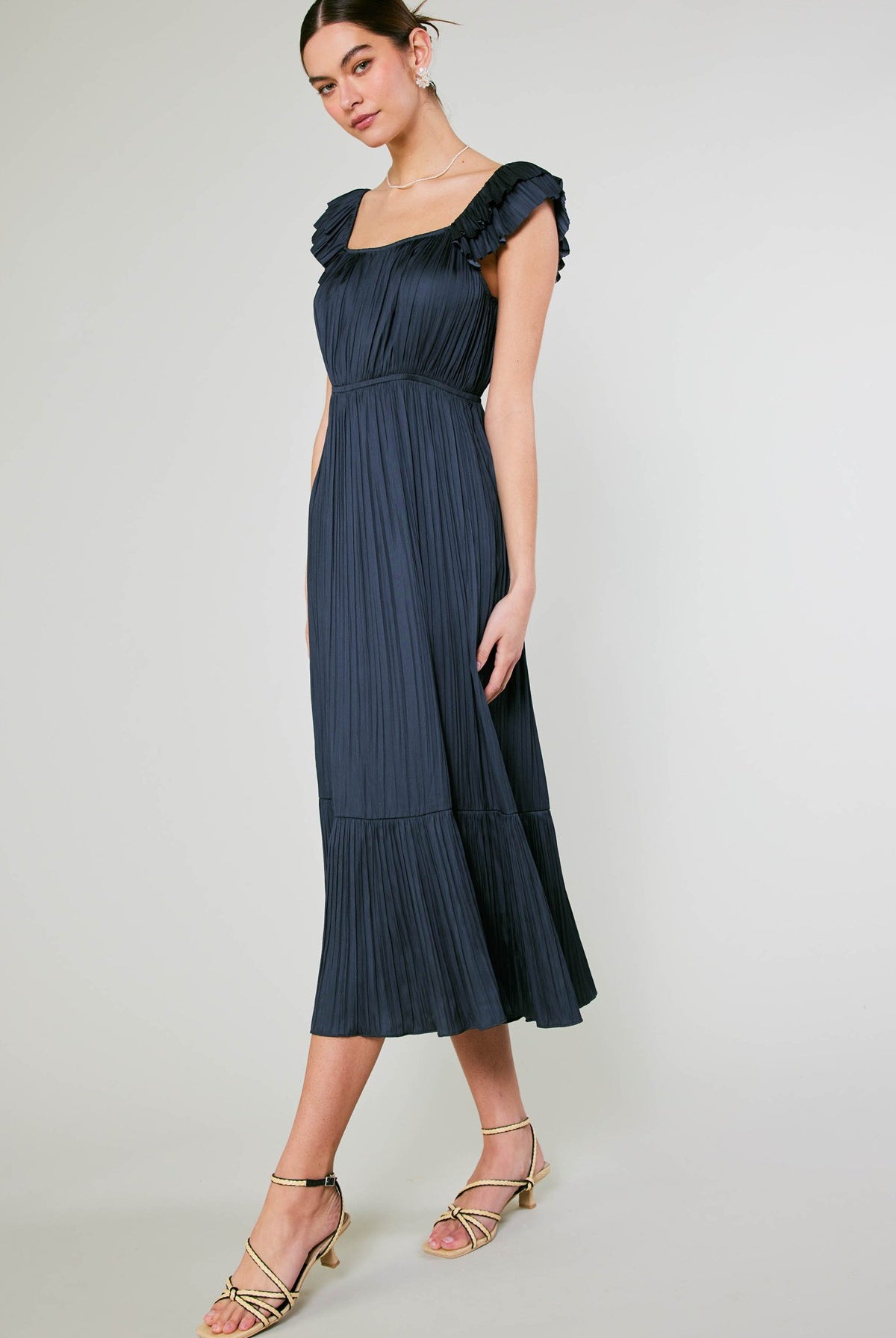 Navy Pleated Dress Apex Ethical Boutique