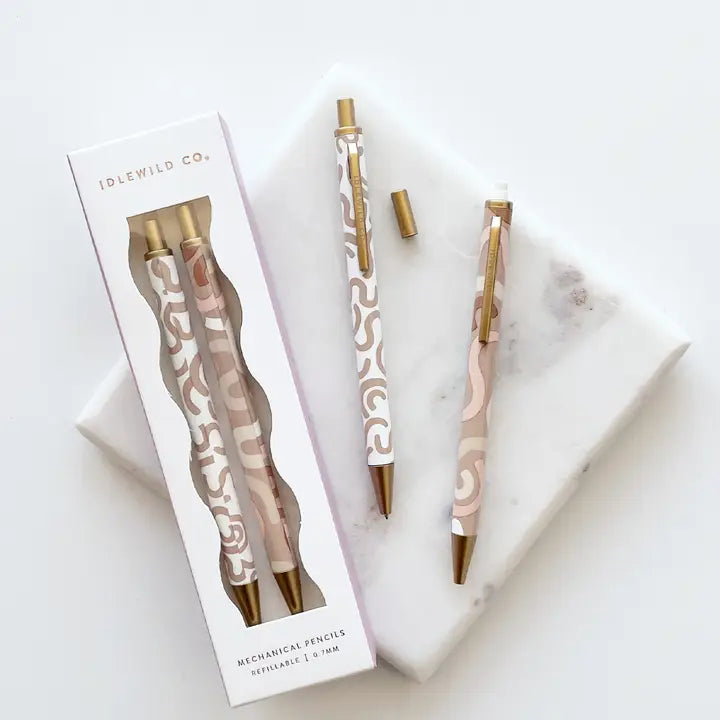 Neutral squiggle lines mechanical pencils - set of two pencils