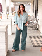 Teal Straight Leg Gauze Pants