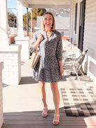 floral mini dress with 3/4 length sleeves