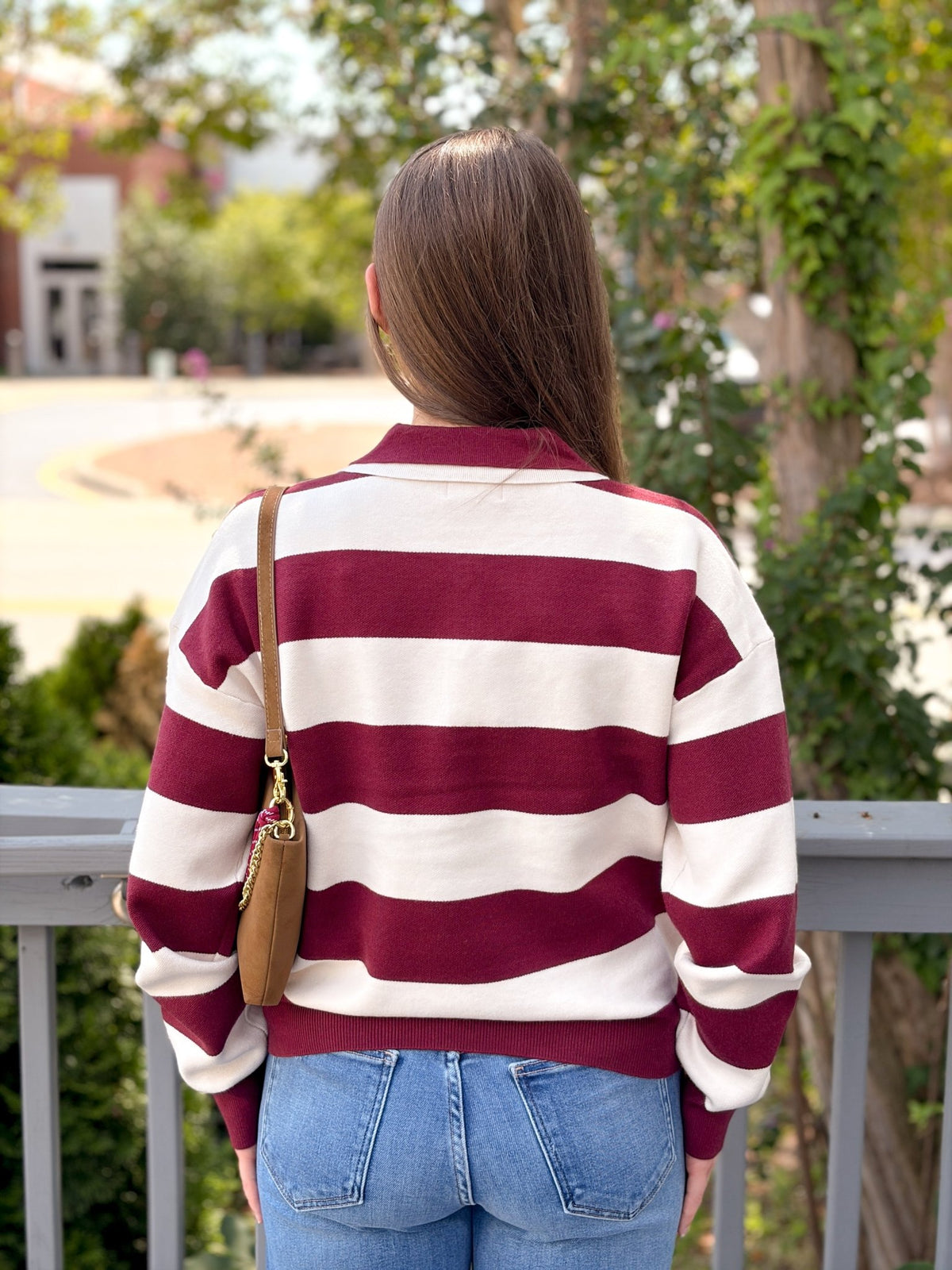 Rose & Lee Co Normandy Top, Red/Ecru Stripe Long Sleeve