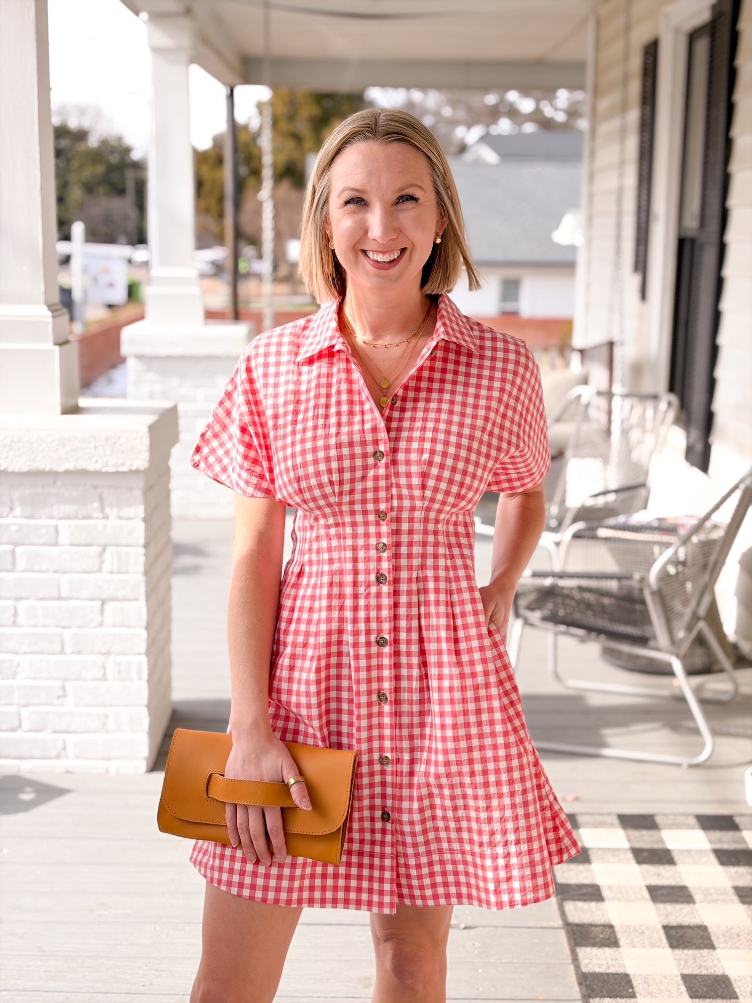 Red Gingham Short Sleeve Mini Dress
