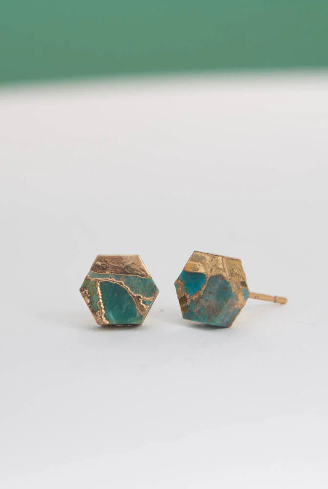Oasis Turquoise & Gold Studs Apex Ethical Boutique
