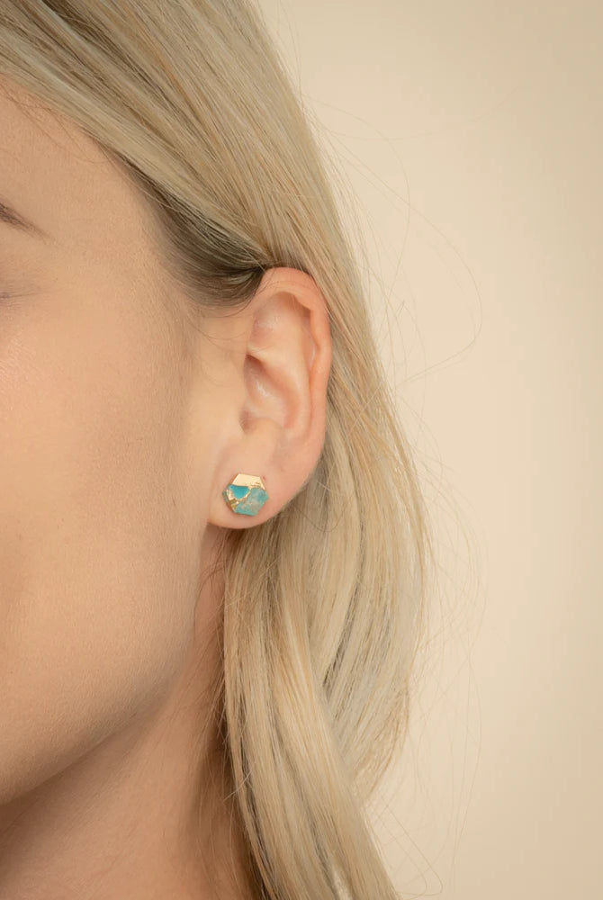 Oasis Turquoise & Gold Studs Apex Ethical Boutique