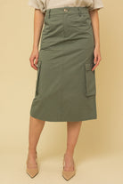 Olive Cargo Midi Skirt Ethical Boutique Apex NC