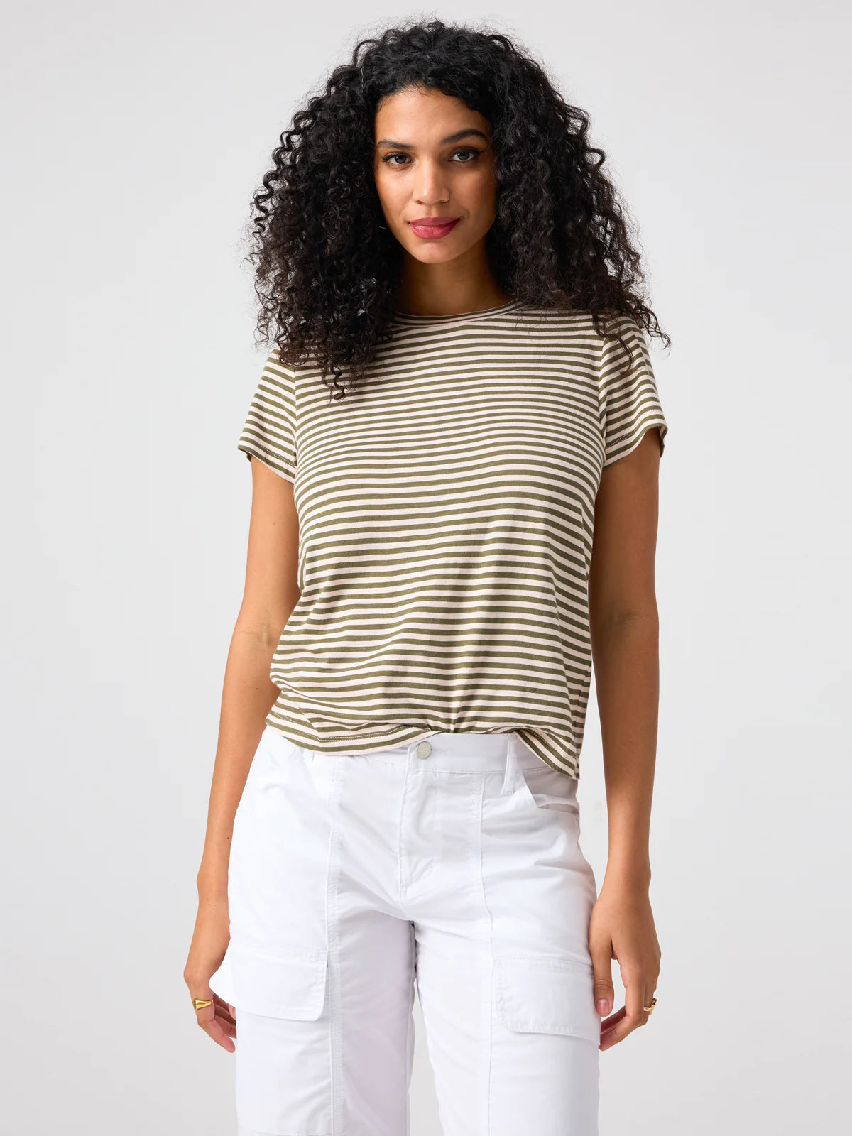 Olive/White Striped Tee Apex Ethical Boutique