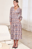 Mauve/Brown Multi Paisley Printed Midi Dress