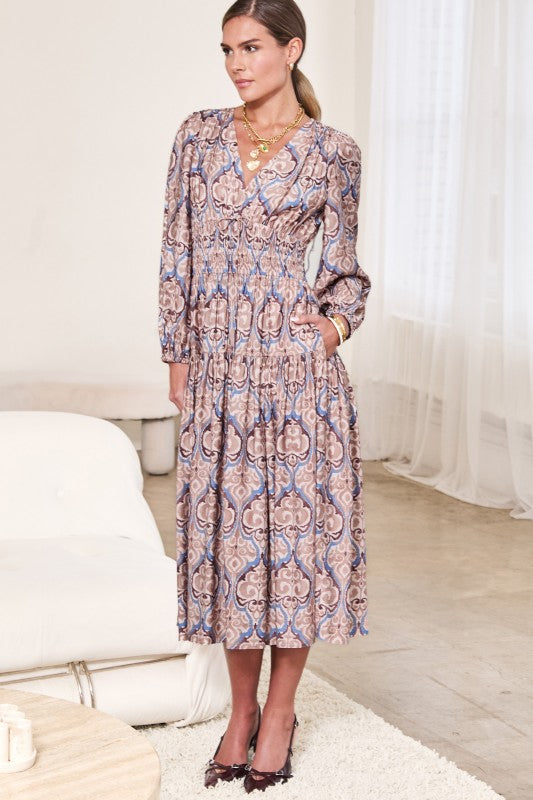 Mauve/Brown Multi Paisley Printed Midi Dress