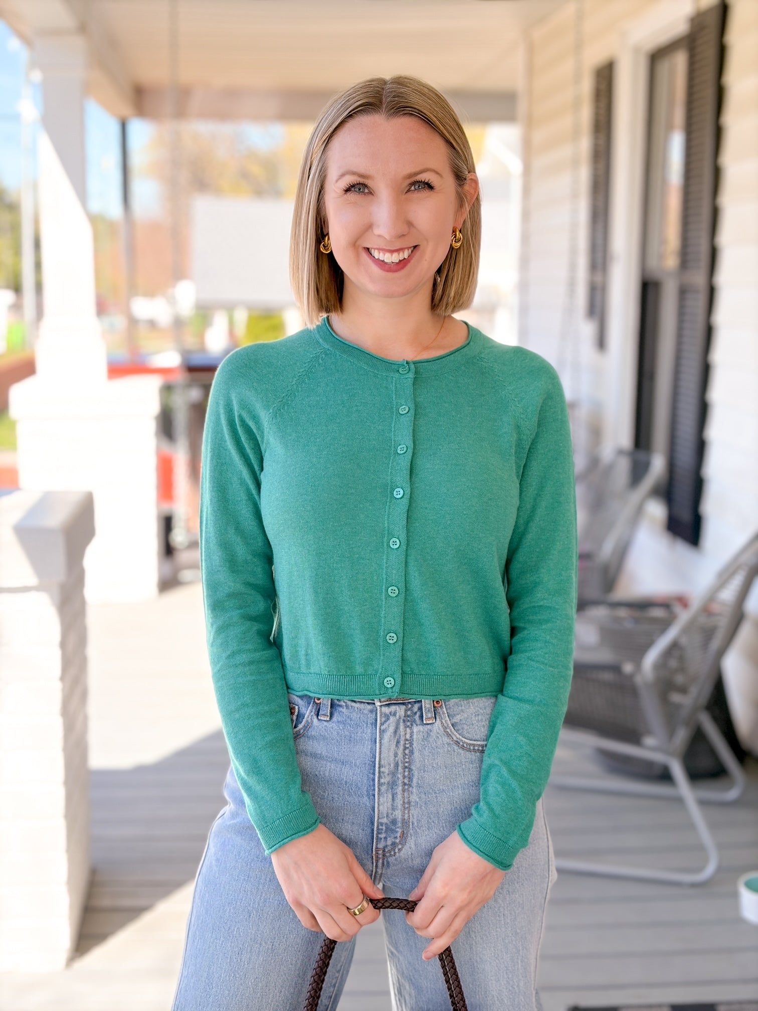 Green Button Front Lightweight Cardigan