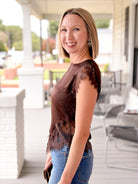 Rose & Lee Co Peyton Top, Brown Work Tops