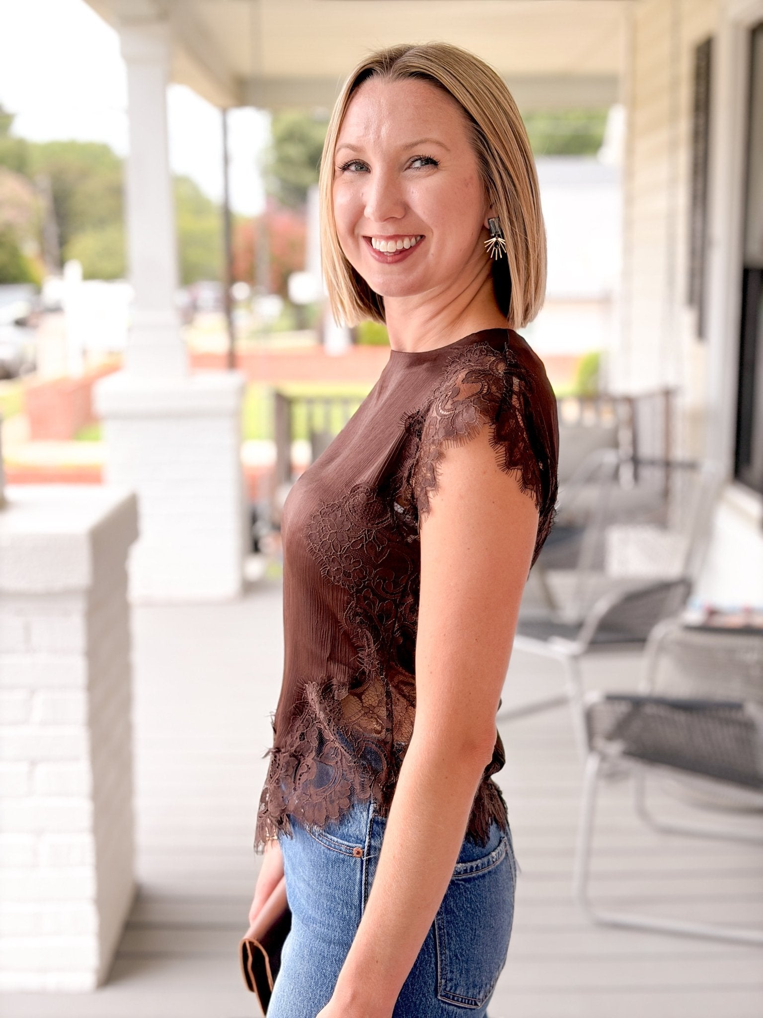 Rose & Lee Co Peyton Top, Brown Work Tops