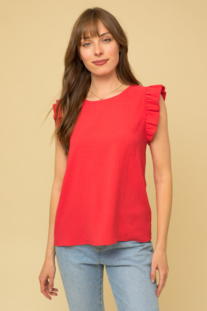 Pink Ruffle Sleeve Top Apex Ethical Boutique