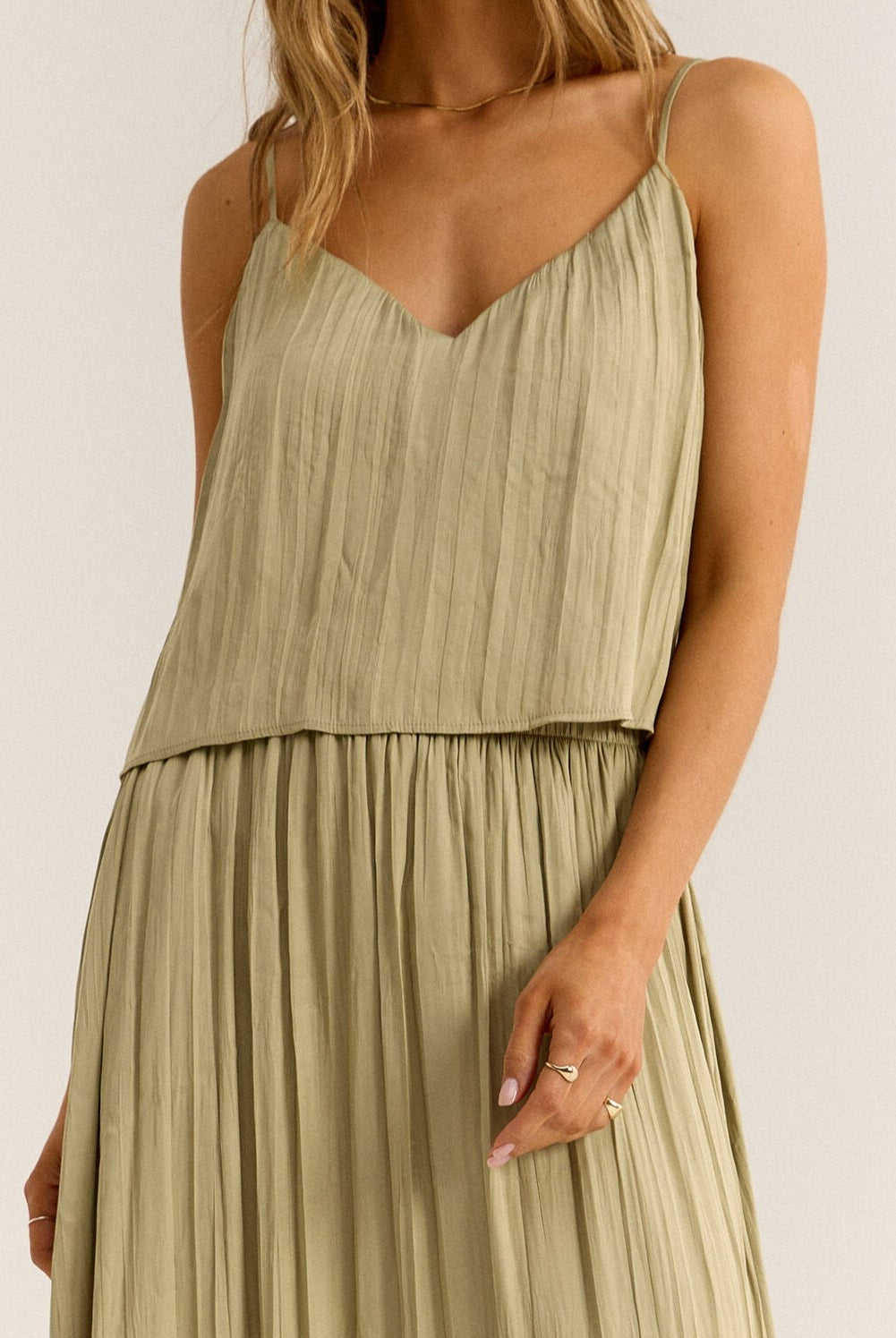 Pleated Green Tank Apex Ethical Boutique