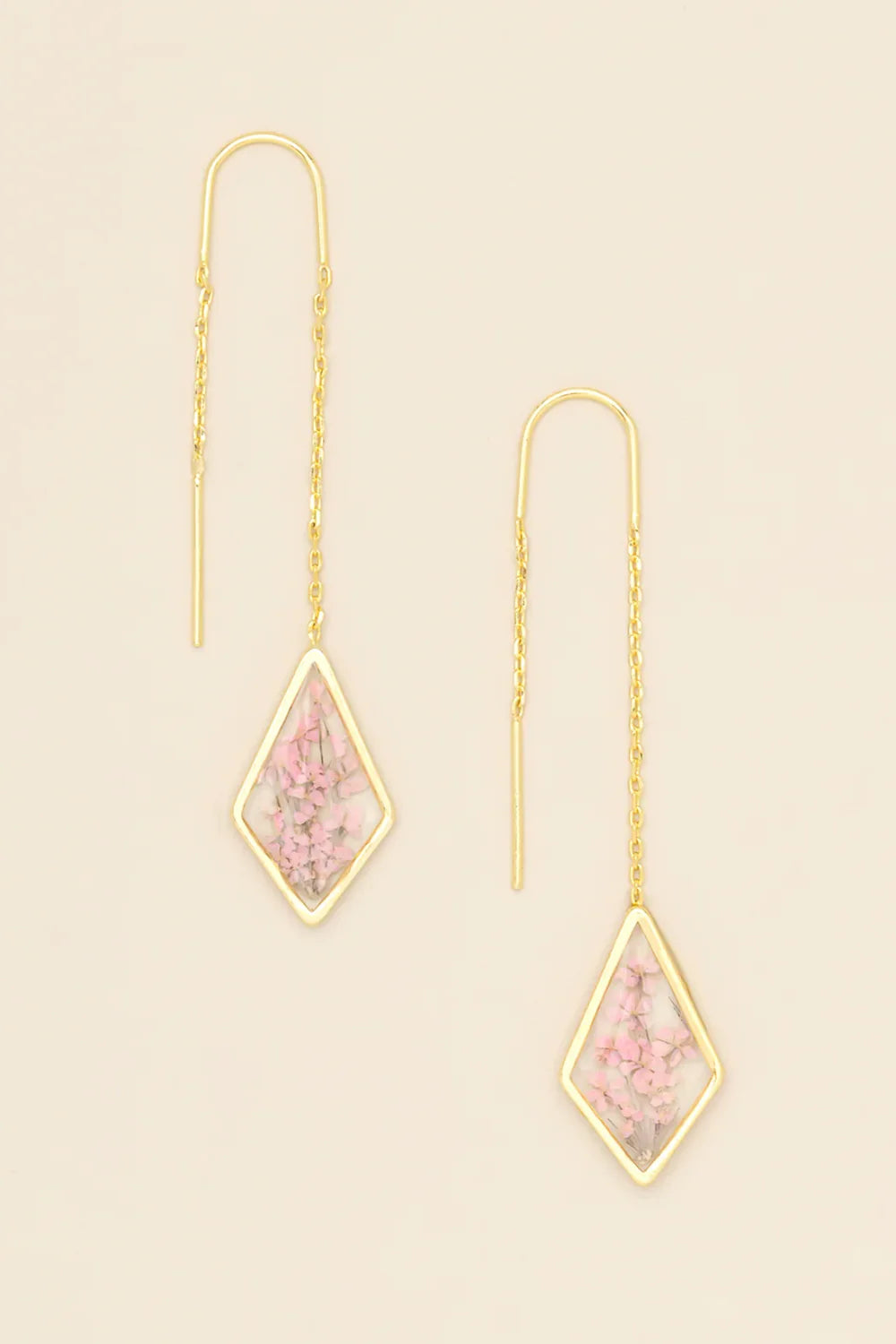 Pink Lace Flower Threader Earrings