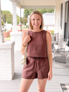 Rose & Lee Co Quinn Linen Tank, Chocolate by Marine Layer Tanks