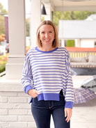 Blue Striped High Low Sweatshirt