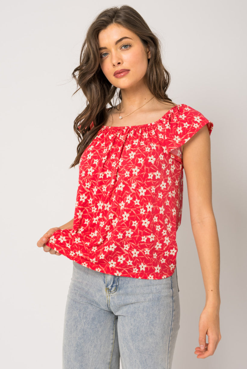Red Ditsy Floral Top Apex Ethical Boutique