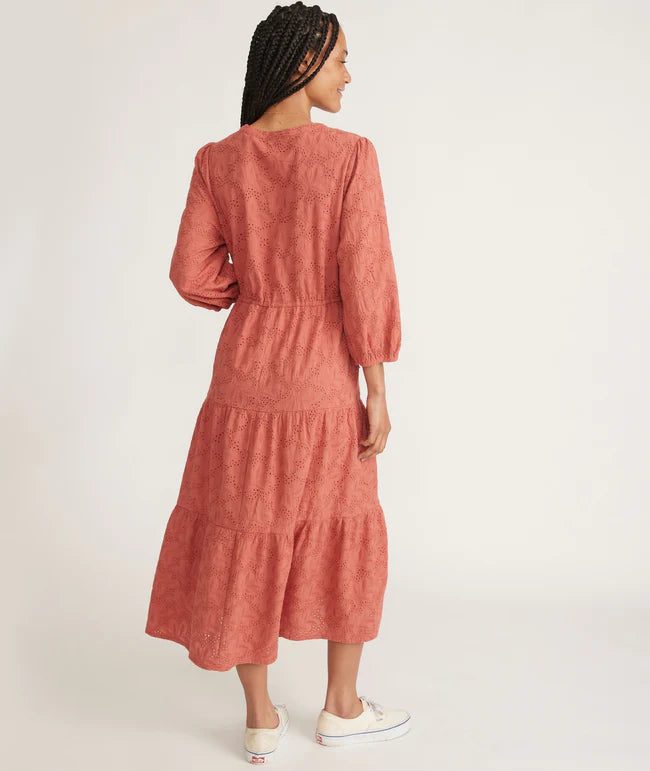 Red Eyelet Midi Dress Apex Ethical Boutique