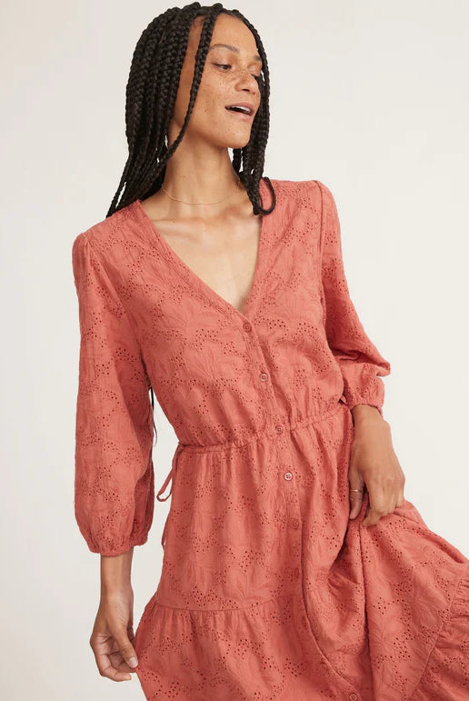 Red Eyelet Midi Dress Apex Ethical Boutique