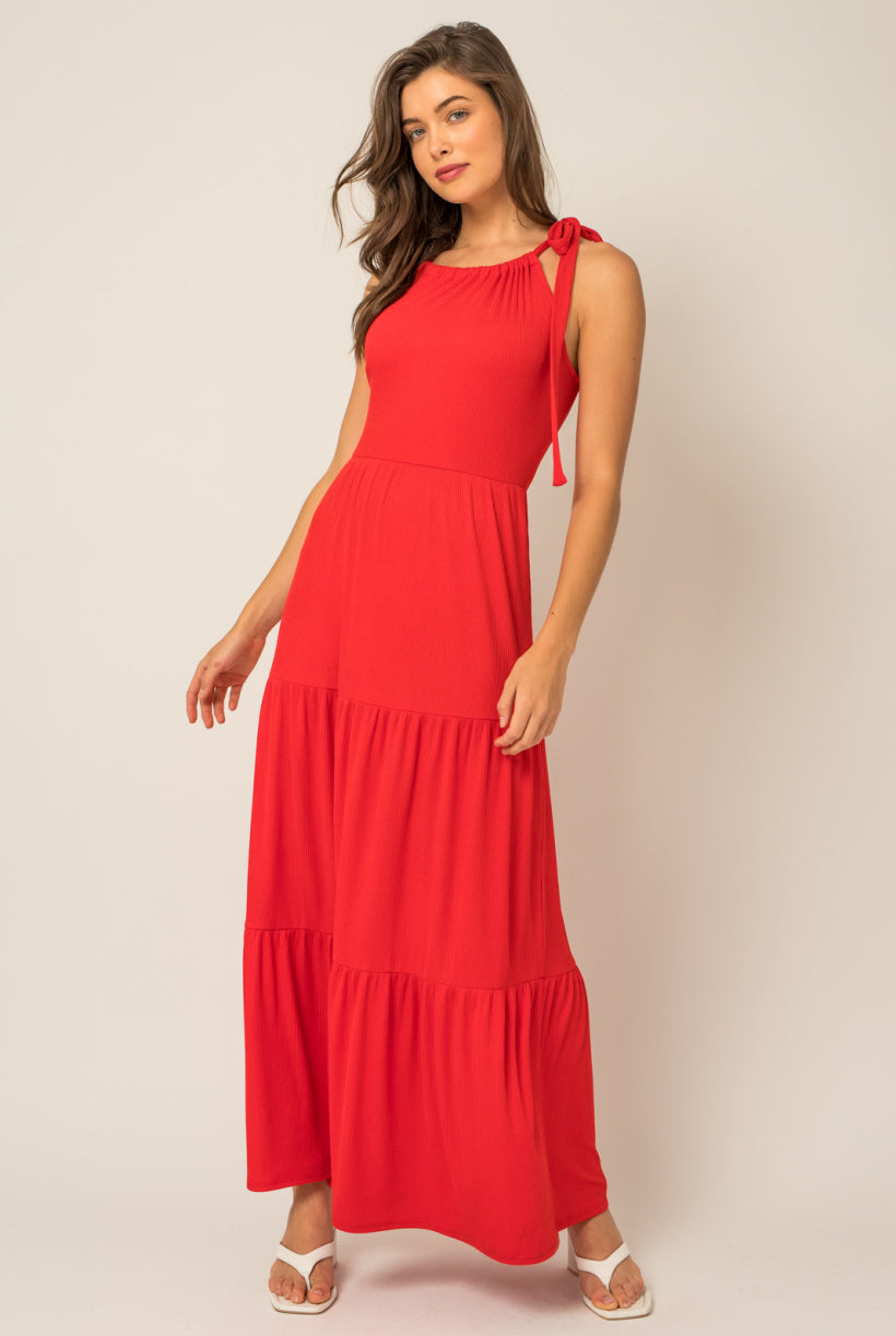 Red Maxi Tiered Dress Apex Ethical Boutique