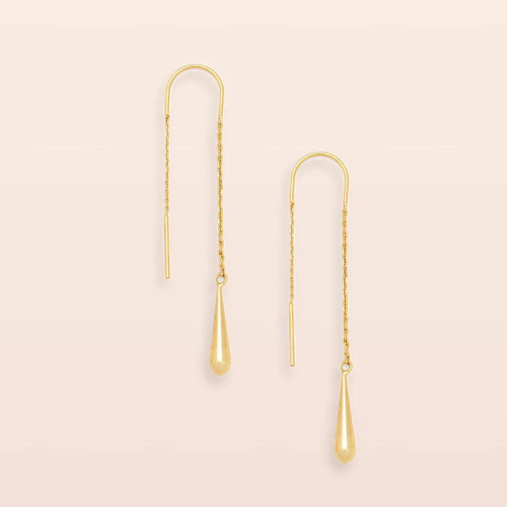 Refined Earrings, Teardrop Threader/Gold Vermeil