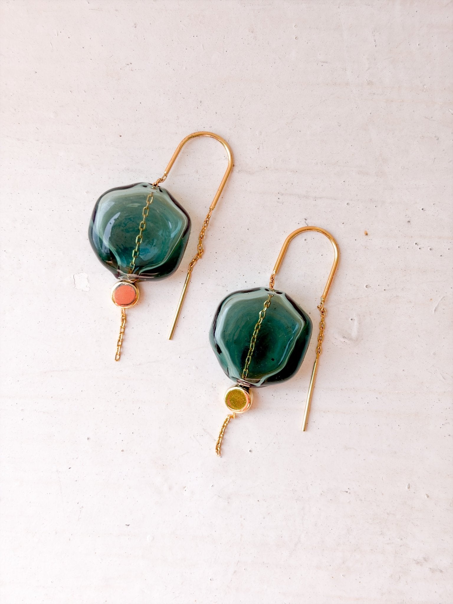 Rose & Lee Co Refined Glass Organic Threader Earrings, Teal/Gold Earrings