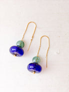 Rose & Lee Co Refined Glass Stacked Threader Earrings, Teal/Blue/Gold Earrings