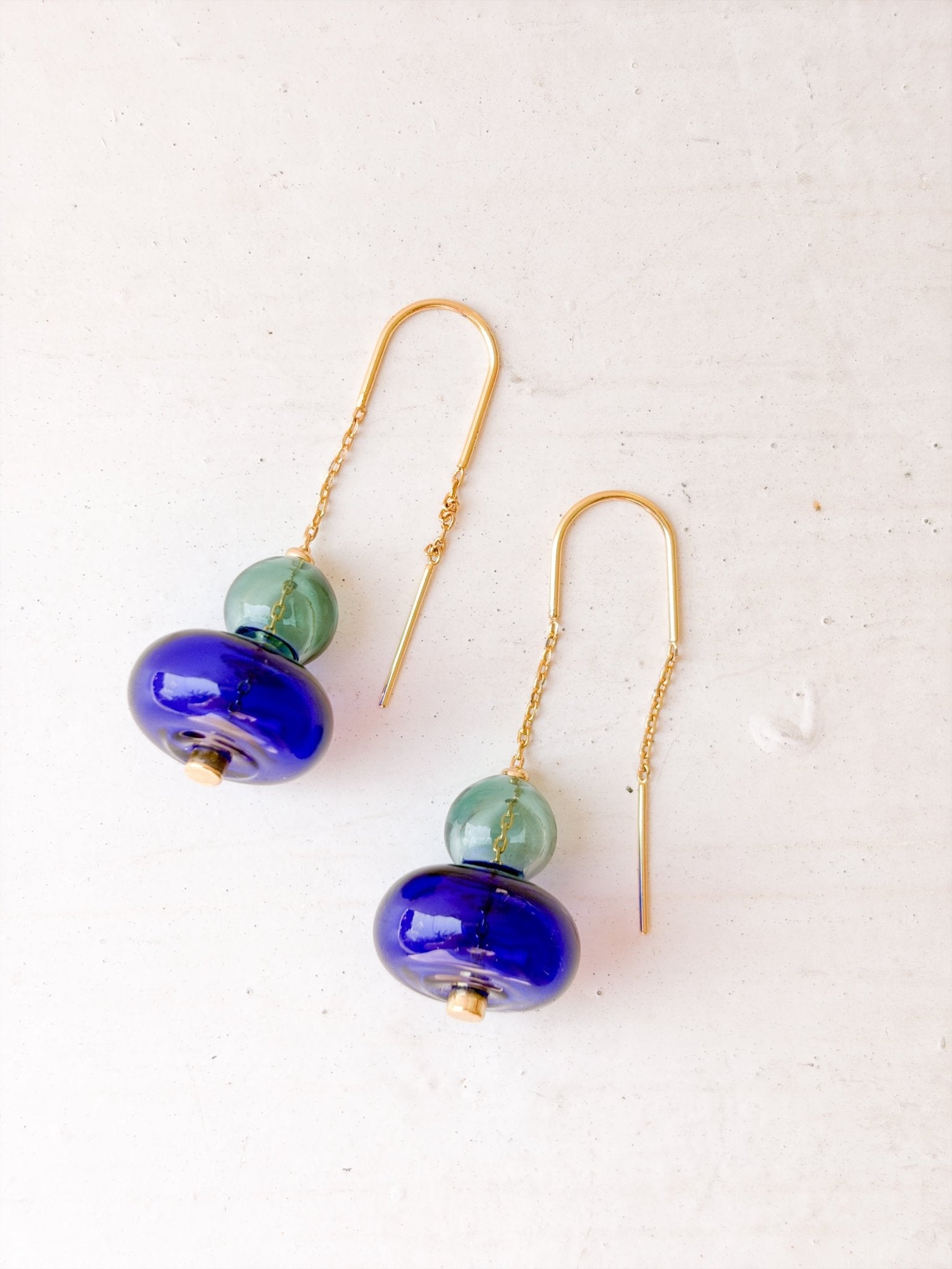 Rose & Lee Co Refined Glass Stacked Threader Earrings, Teal/Blue/Gold Earrings