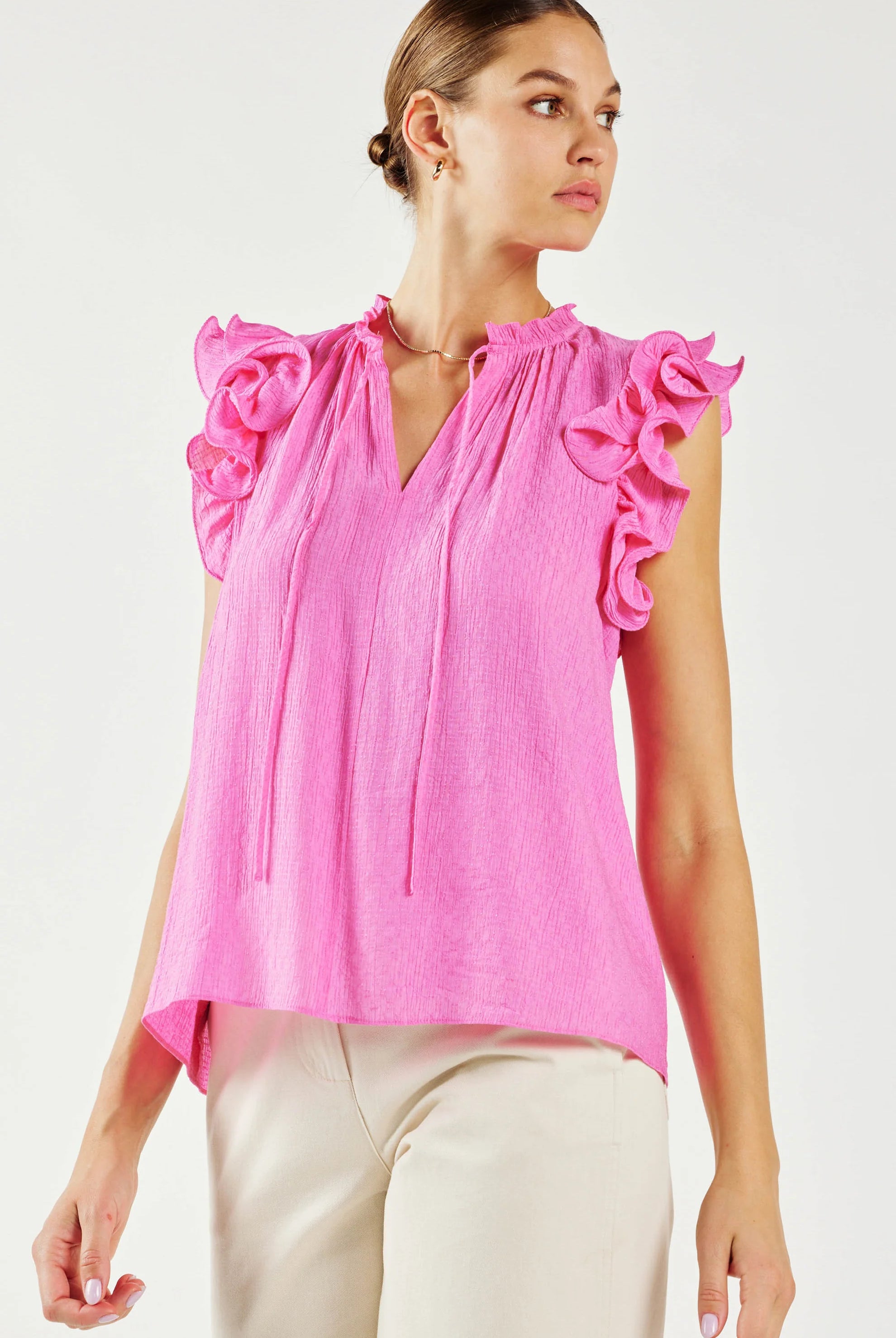 Ruffled Pink Blouse Top Apex Ethical Boutique