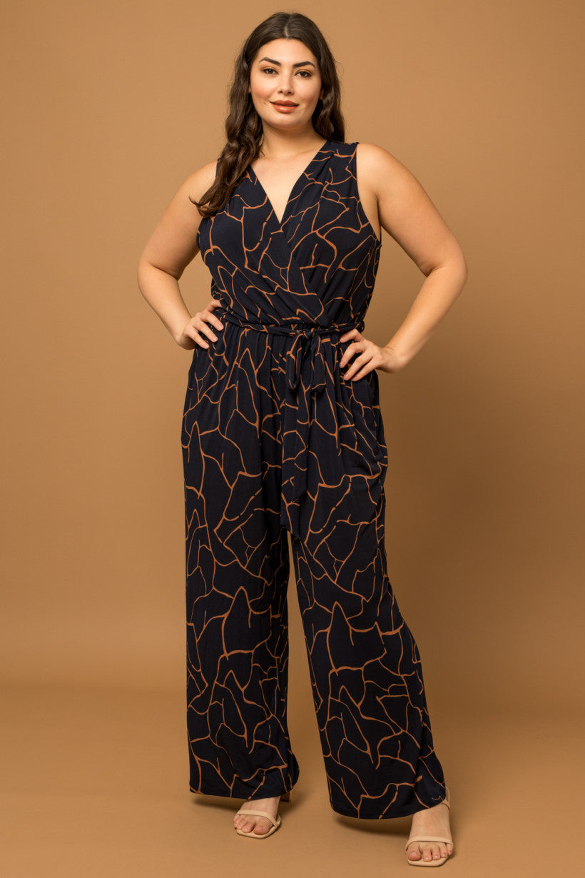 Rust and Navy Pattern Jumpsuit Ethical Boutique Apex NC