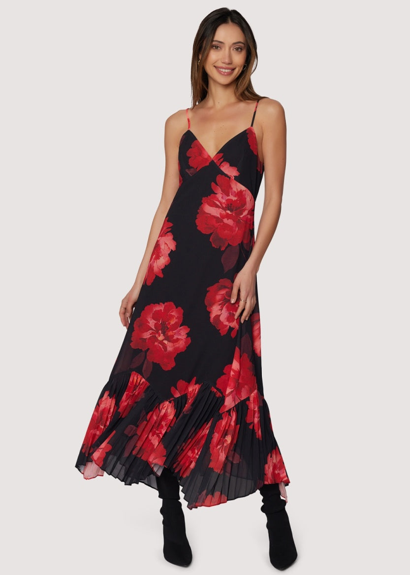 Red/Black Maxi Floral Sleeveless Event Dress