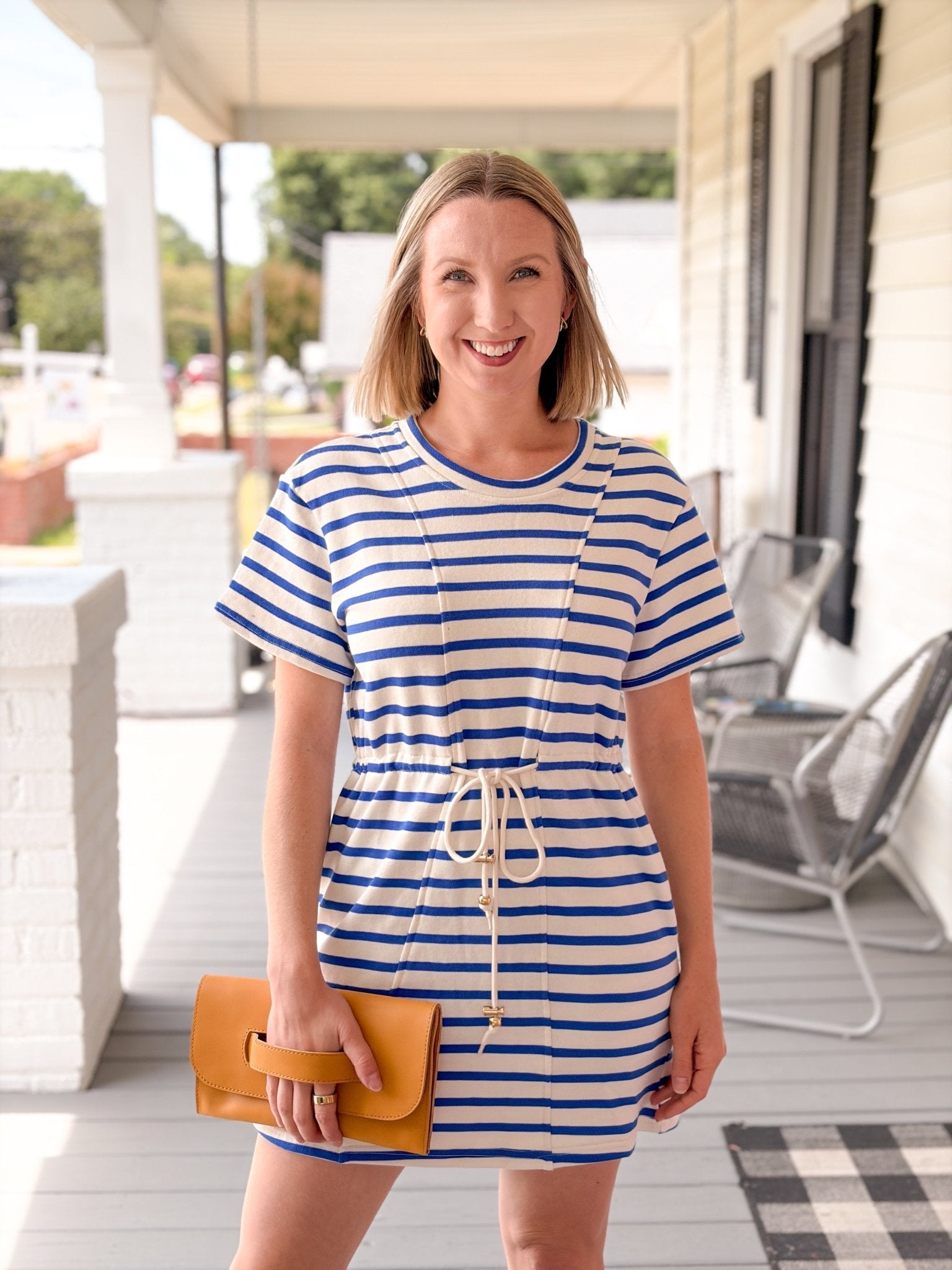 Rose & Lee Co Sapphire Waves Dress, Blue/White Casual Dresses