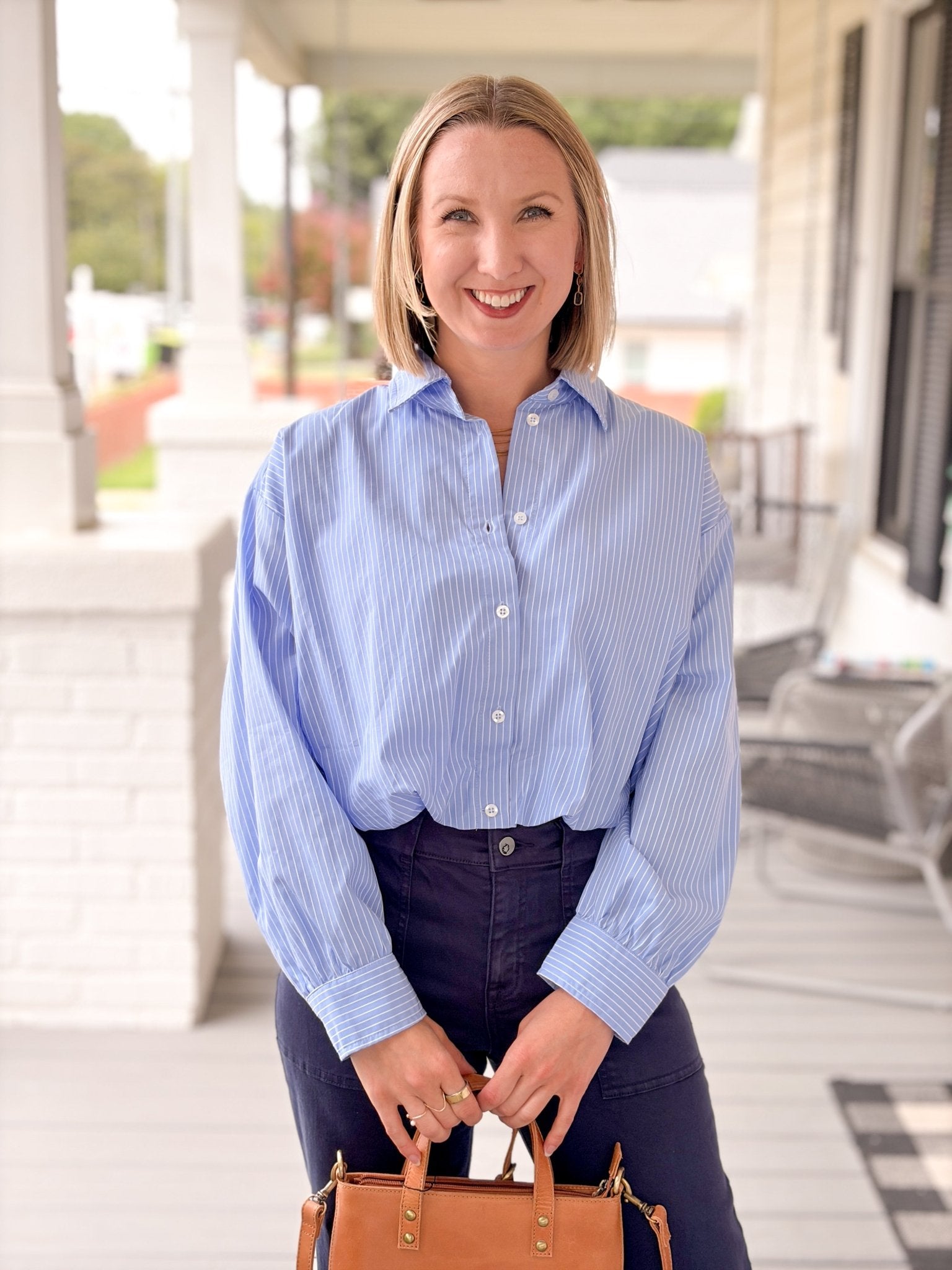 Rose & Lee Co Sasha Top, Blue/White Stripe Work Tops