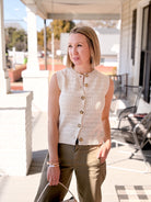 Ivory Pointelle Button Front Tank