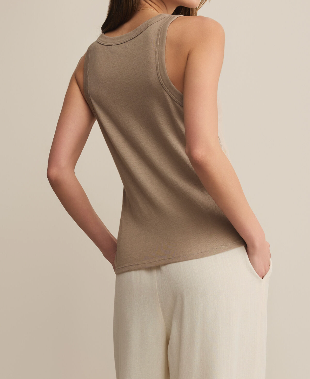 Taupe Sleeveless Crew Neck Tank Top