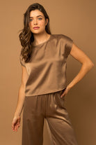 Short Sleeve Satin Top Apex Ethical Boutique