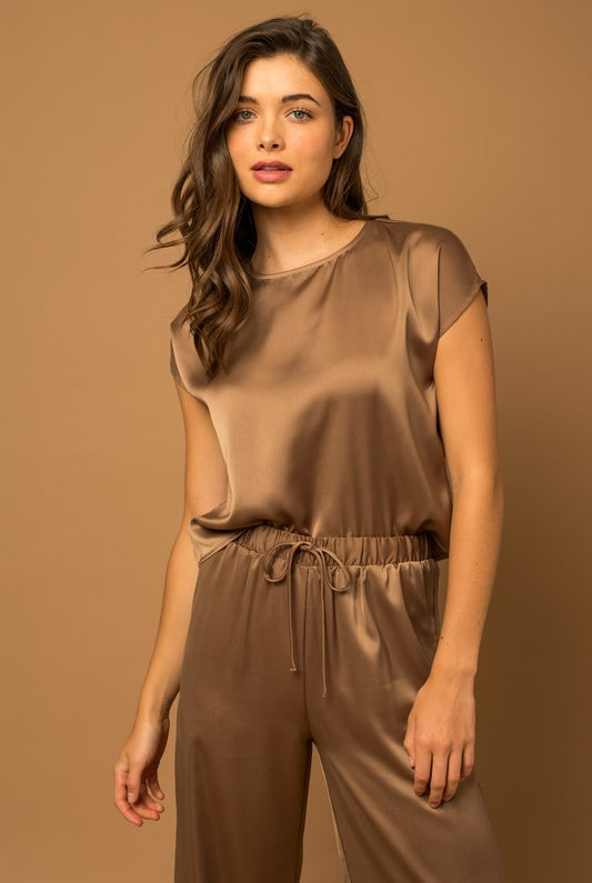 Short Sleeve Satin Top Apex Ethical Boutique
