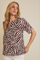 Zebra Printed Short Sleeve Work Blouse Top