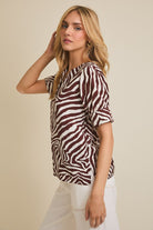 Zebra Printed Short Sleeve Work Blouse Top