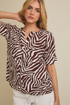 Zebra Printed Short Sleeve Work Blouse Top