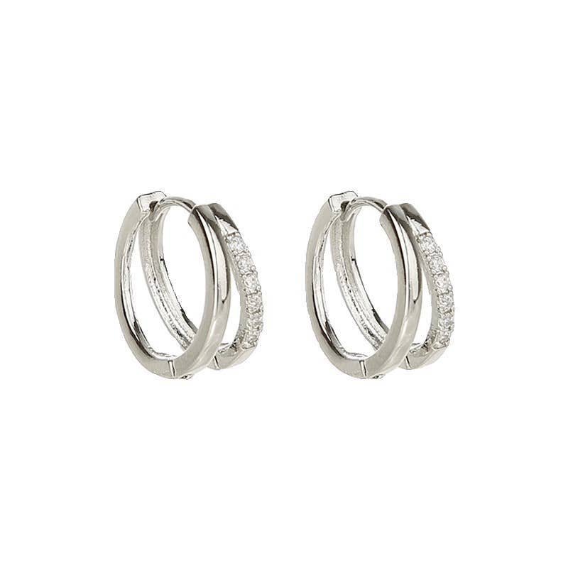 Rose & Lee Co Double Hoop Huggie Earrings, Silver Earrings