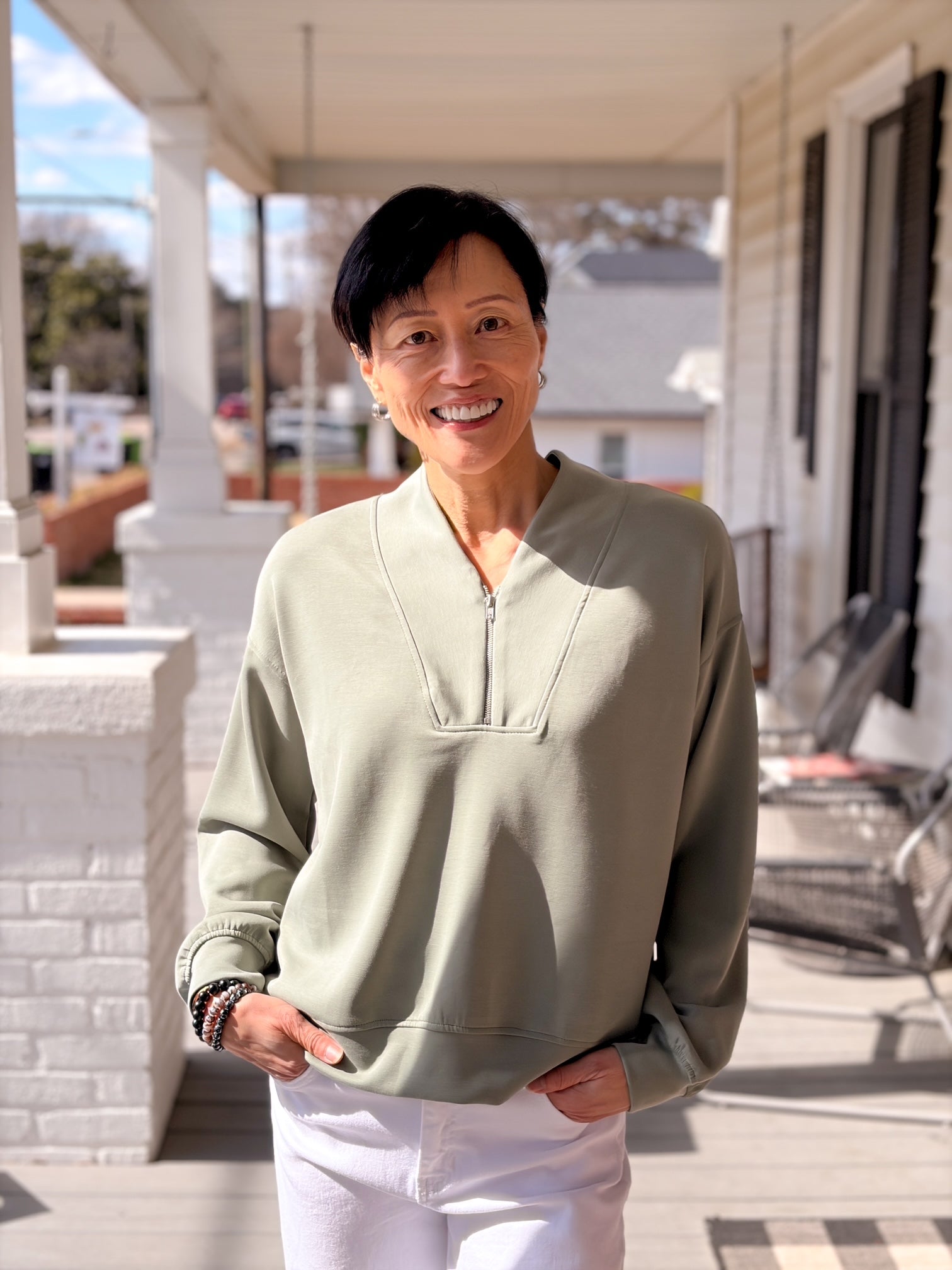 Green Quarter Zip Up Pullover